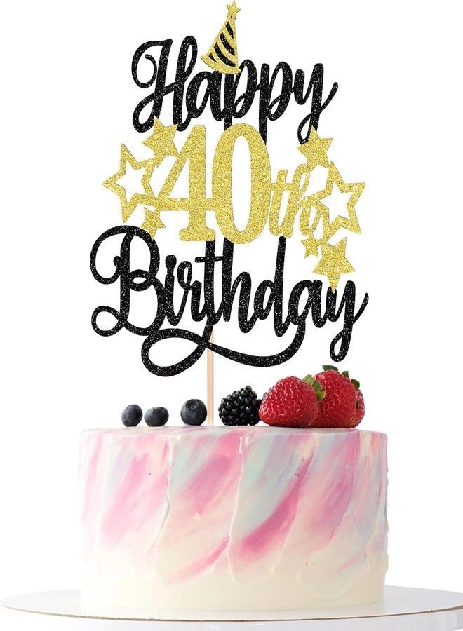 Confetti! Glittering 40th Birthday Cake Topper with Star Hat - Cheers to 40 Years! Fabulous Cake Decorations for Adults 40th Birthday & Anniversary Party Supply - Image 1